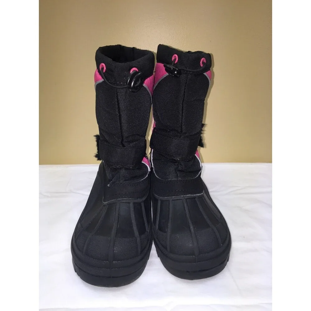 Tornesi winter boots pink/black slip on/ youth size 5 pre-owned